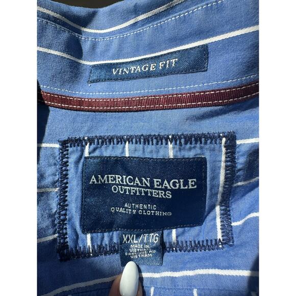 American Eagle Vintage Fit Blue Stripe Button Down Shirt XXL - Picture 4 of 5